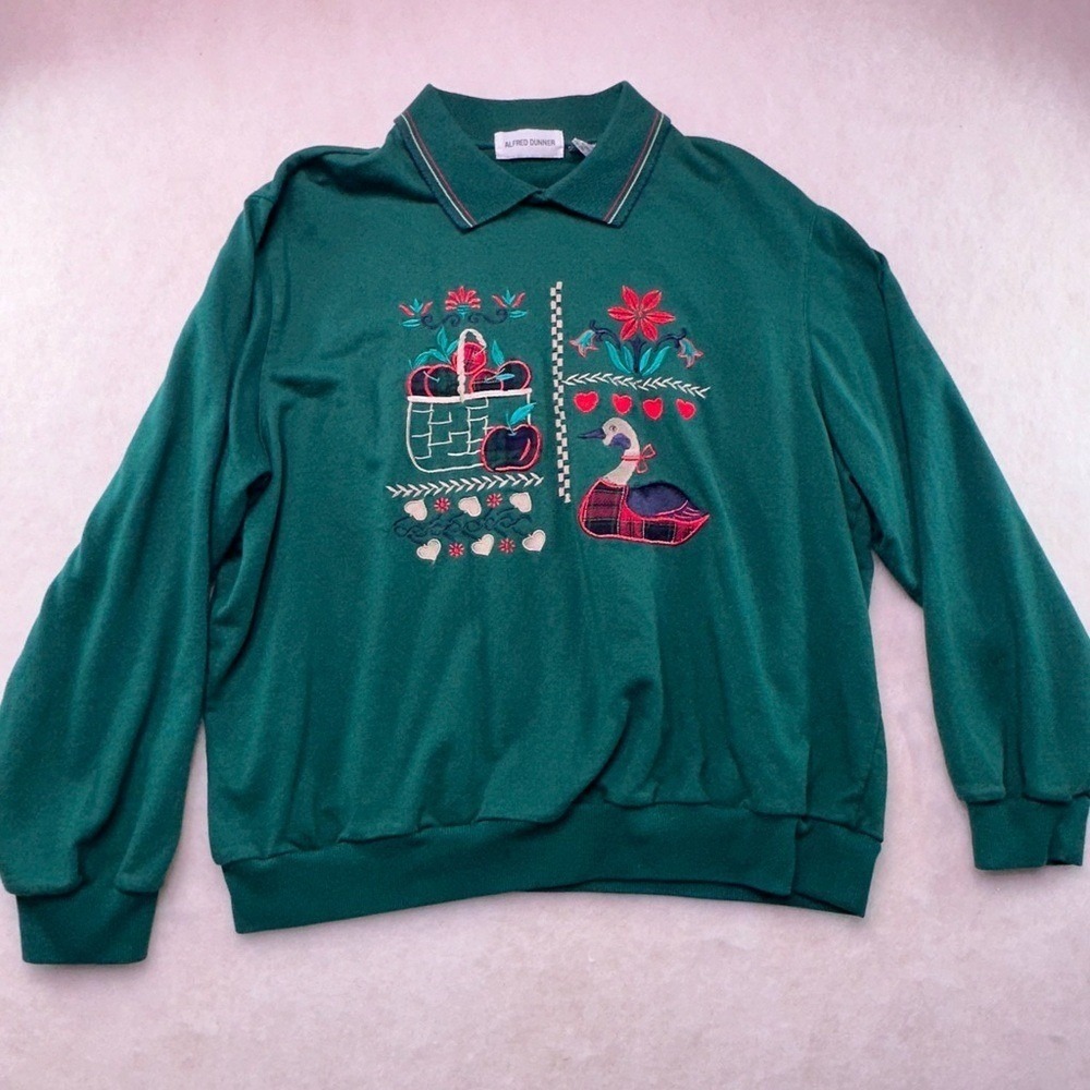 Alfred Dunner Emerald Green Embroidered Polo Sweater XL 0143